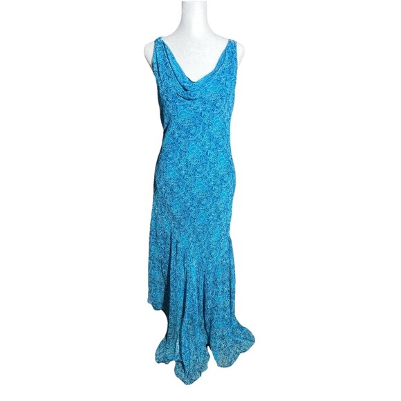 Y2K Elegant Floral Dress Cowl Neck Beaded Trim Fairy Core Mermaid Dress - Picture 1 of 14
